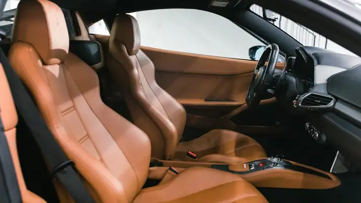 Grey Ferrari 458 Italia rental interior view mph club