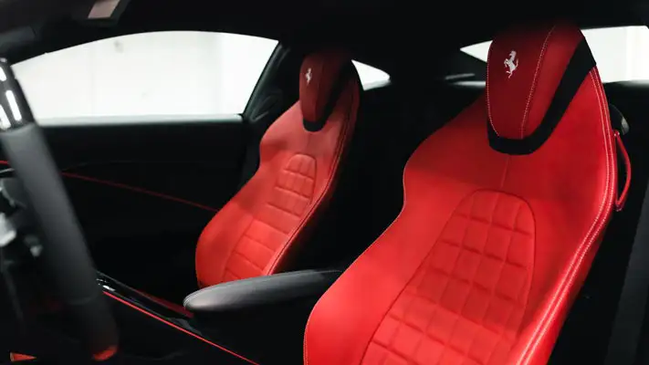 White Ferrari Roma rental Miami interior view mph club